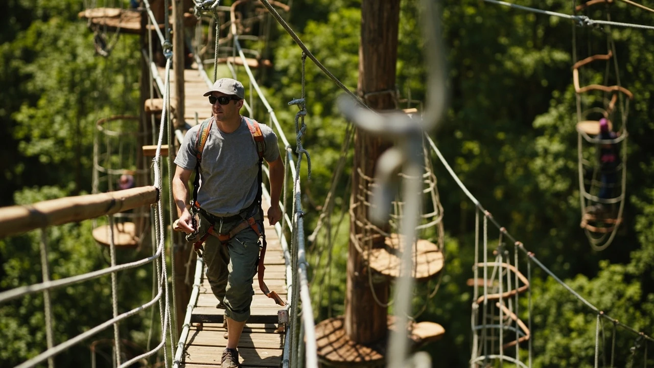 All trails at a high ropes or adventure park: a complete visitor guide editorial illustration