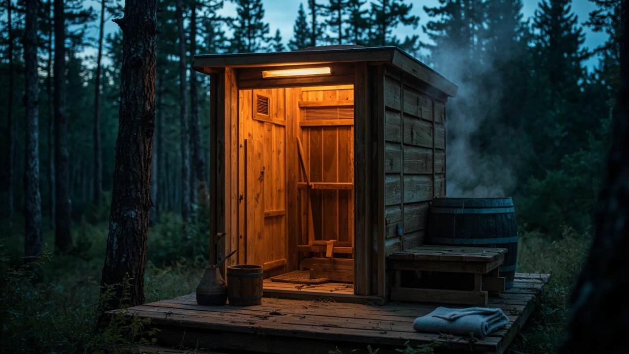 Outdoor sauna: how it works, what it costs, and how to plan a safe setup editorial illustration