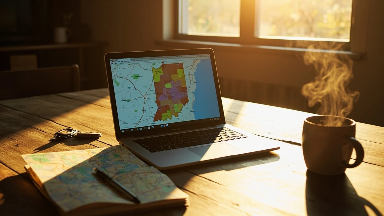 Indiana travel advisory map: how to read it before a day trip editorial illustration